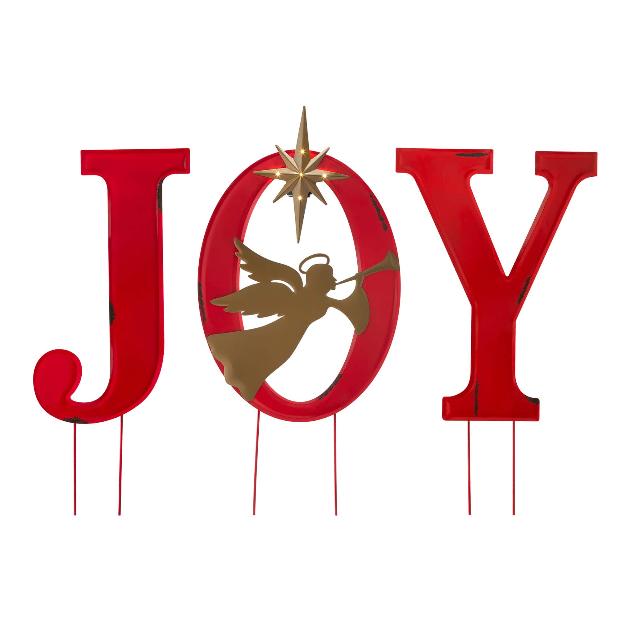 Glitzhome® 3.5ft. LED Metal Joy Angel Yard Stake Set with Timer